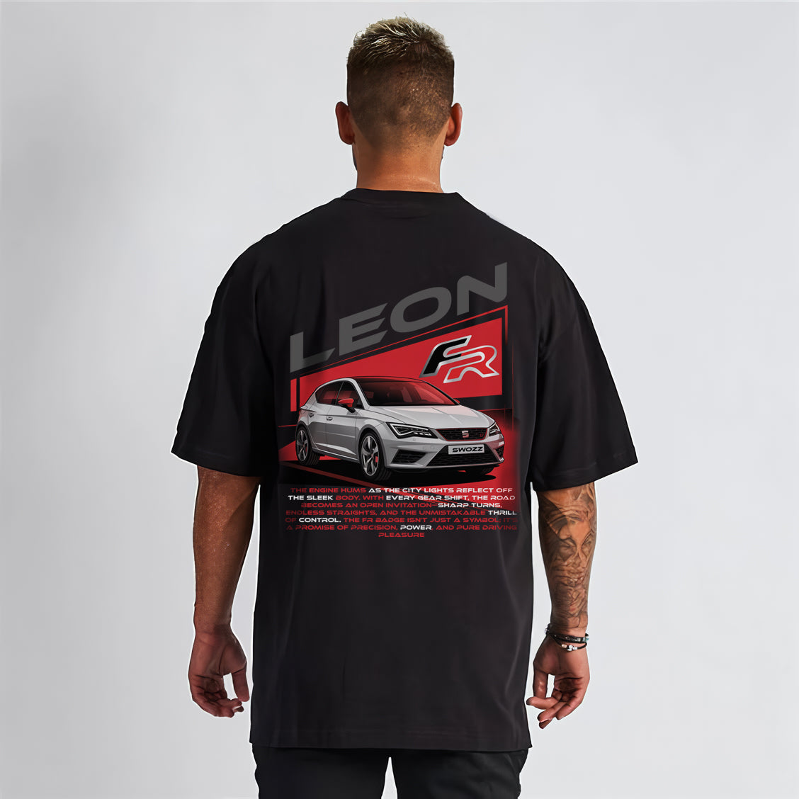 Seat Leon FR Baskılı Siyah Tişört – Regular Unisex Araba Tasarım T-shirt