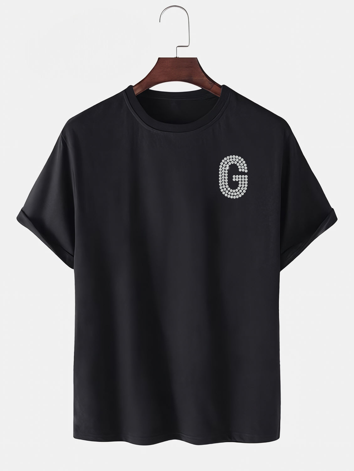 Taş Kristal Harf Baskılı Regular Tişört Unisex Premium Kumaş Siyah