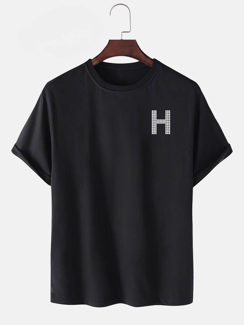 Taş Kristal Harf Baskılı Regular Tişört Unisex Premium Kumaş Siyah