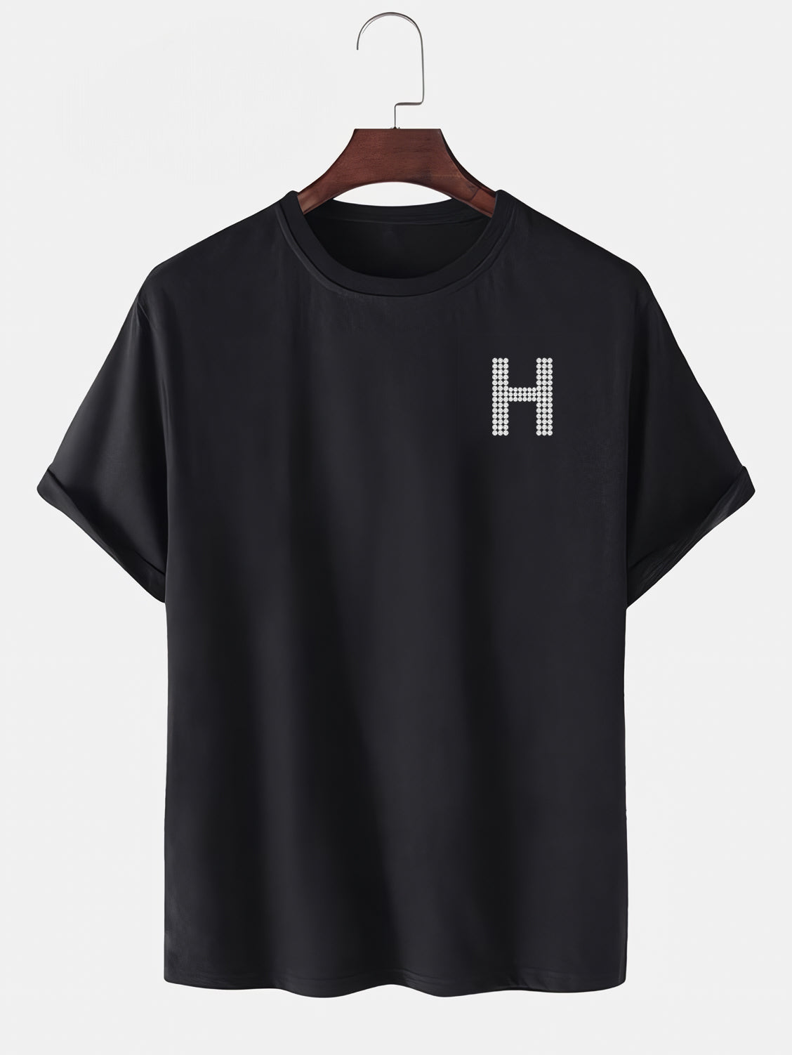 Taş Kristal Harf Baskılı Regular Tişört Unisex Premium Kumaş Siyah