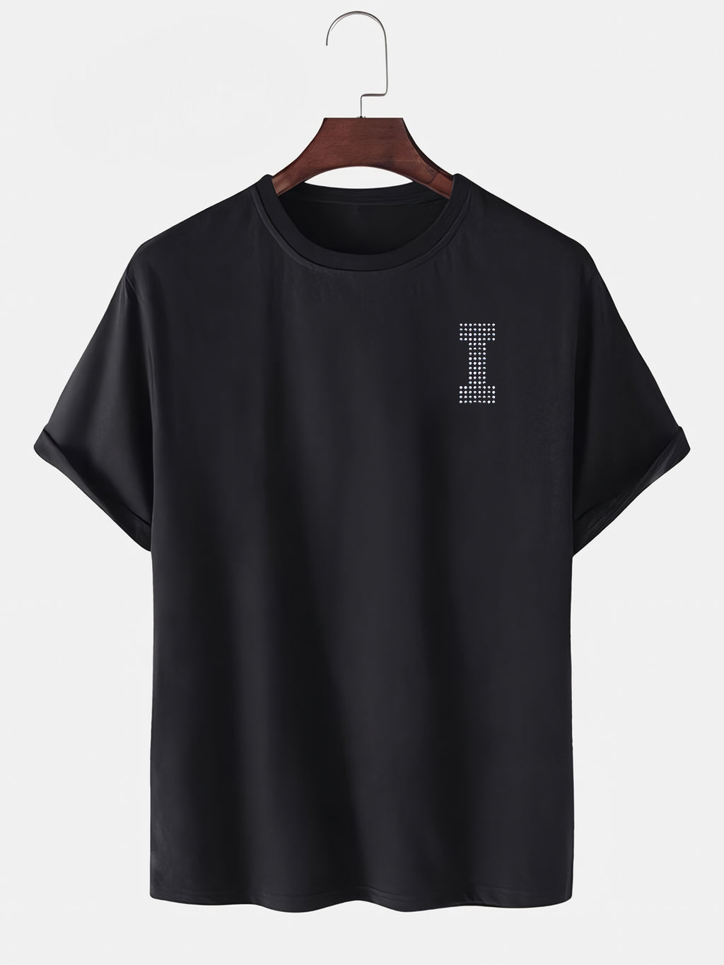 Taş Kristal Harf Baskılı Regular Tişört Unisex Premium Kumaş Siyah