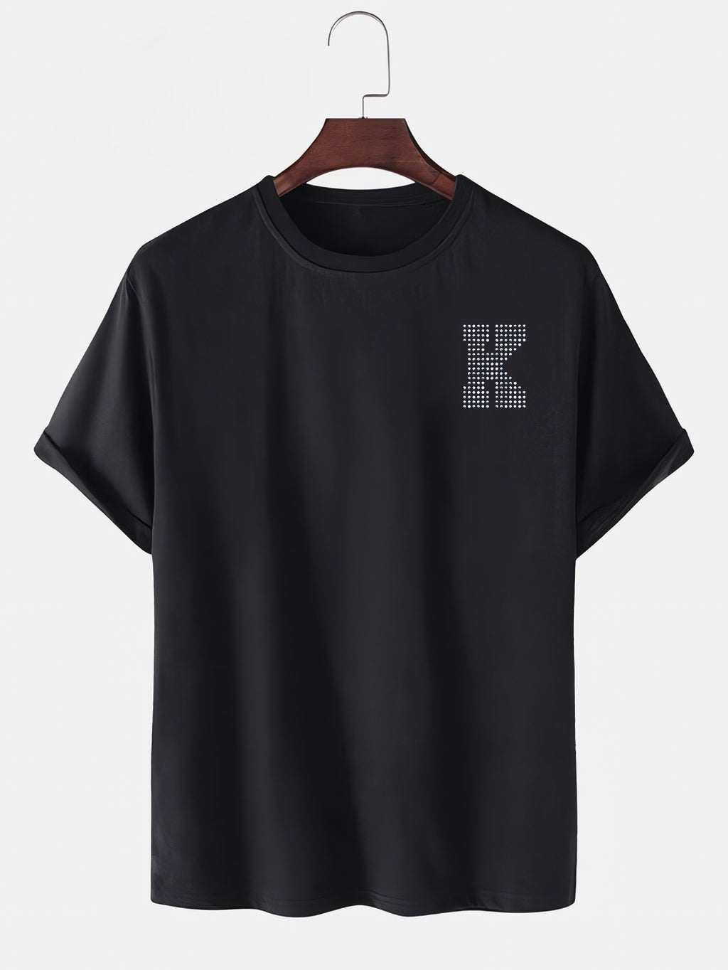 Taş Kristal Harf Baskılı Regular Tişört Unisex Premium Kumaş Siyah