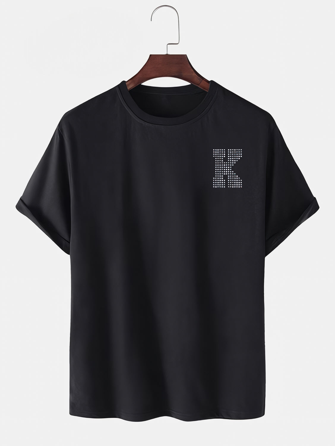 Taş Kristal Harf Baskılı Regular Tişört Unisex Premium Kumaş Siyah