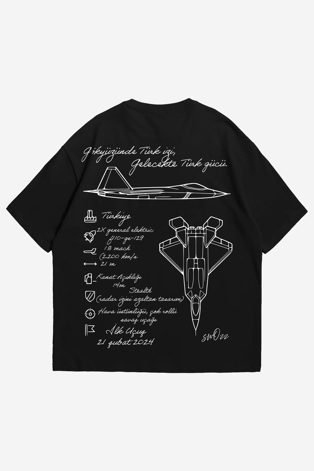 Kaan Savaş Uçağı Temalı Regular Unisex Tişört – Özgün KAAN Logo ve Teknik Çizim Baskılı