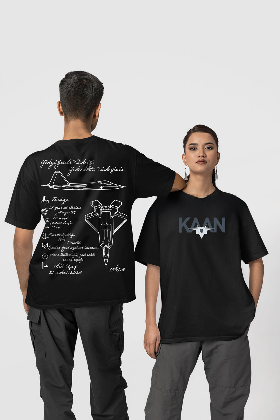 Kaan Savaş Uçağı Temalı Regular Unisex Tişört – Özgün KAAN Logo ve Teknik Çizim Baskılı