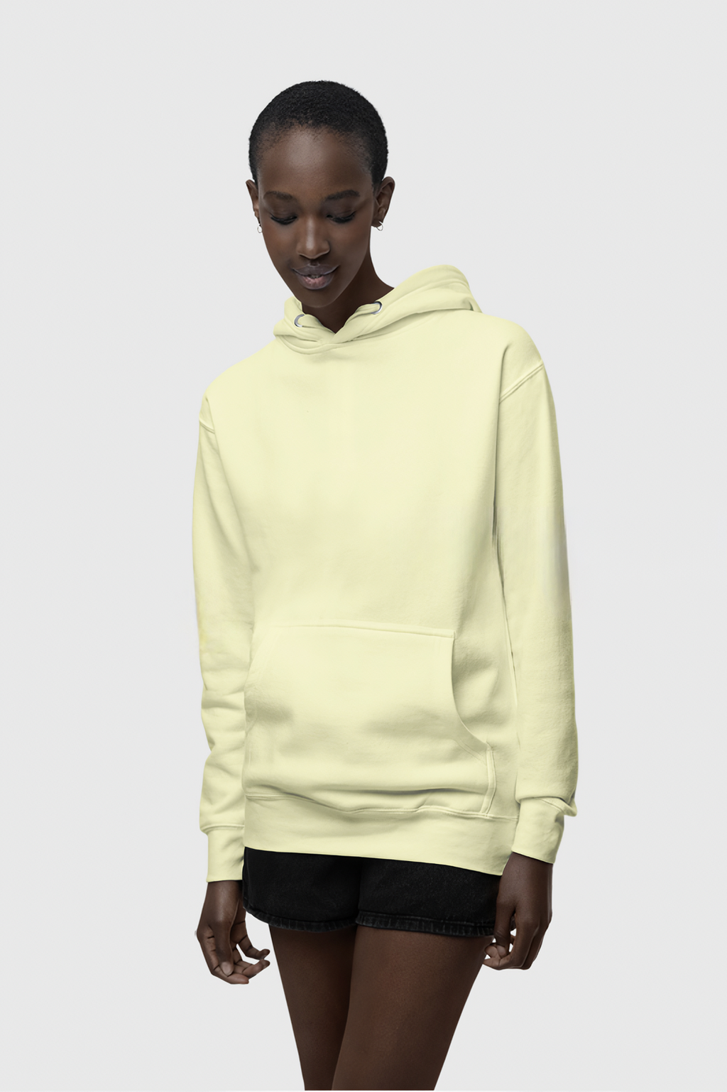 Krem Rengi Basic Regular Fit Hoodie – Unisex, Premium 3 İplik Şardonlu Kapüşonlu Sweatshirt