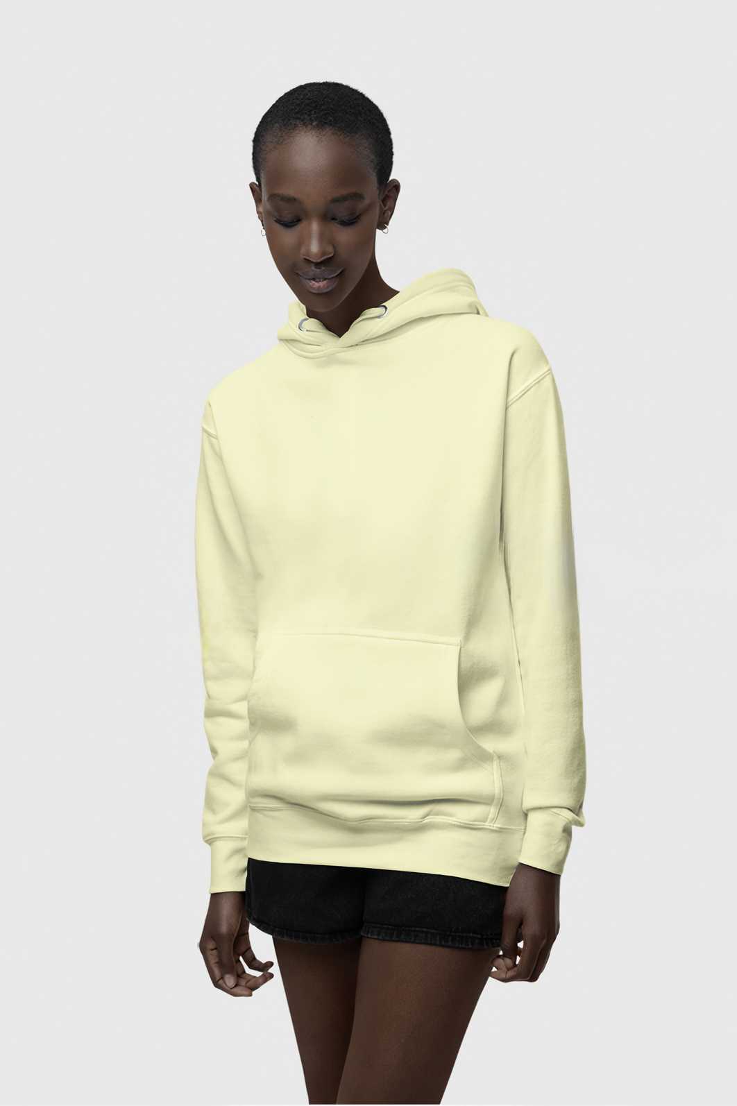 Krem Rengi Basic Regular Fit Hoodie – Unisex, Premium 3 İplik Şardonlu Kapüşonlu Sweatshirt