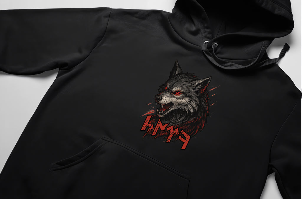 Kurt Hoodie – Türk Koleksiyonu, Göktürkçe Yazılı Ön Baskılı, Unisex Oversize Kapüşonlu Sweatshirt, 3 İplik Şardonlu