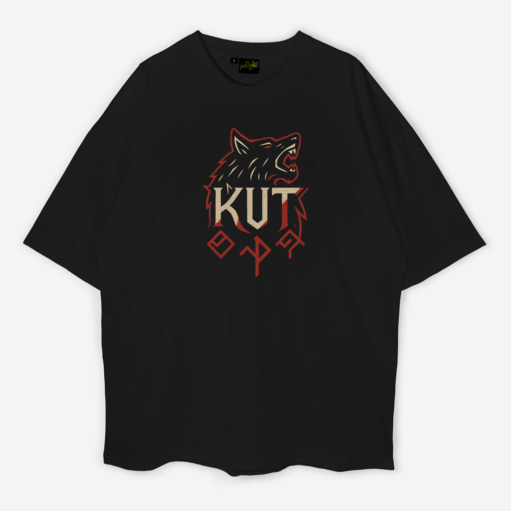 KUT Yazılı Kurt Tasarımı Regular Fit Siyah Unisex Tişört Tamga Koleksiyonu