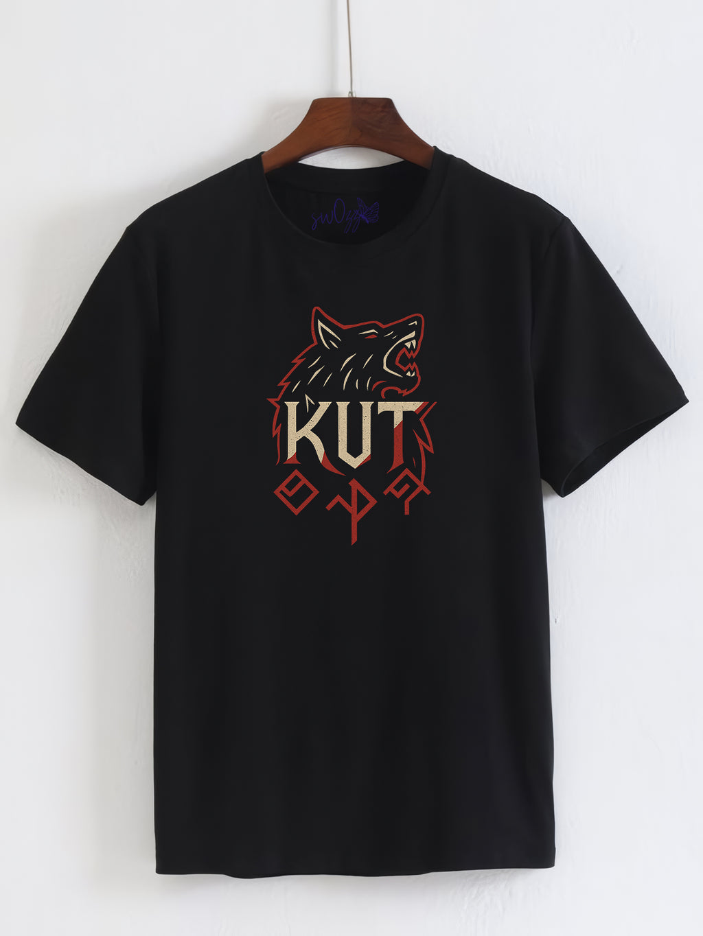 KUT Yazılı Kurt Tasarımı Regular Fit Siyah Unisex Tişört Tamga Koleksiyonu