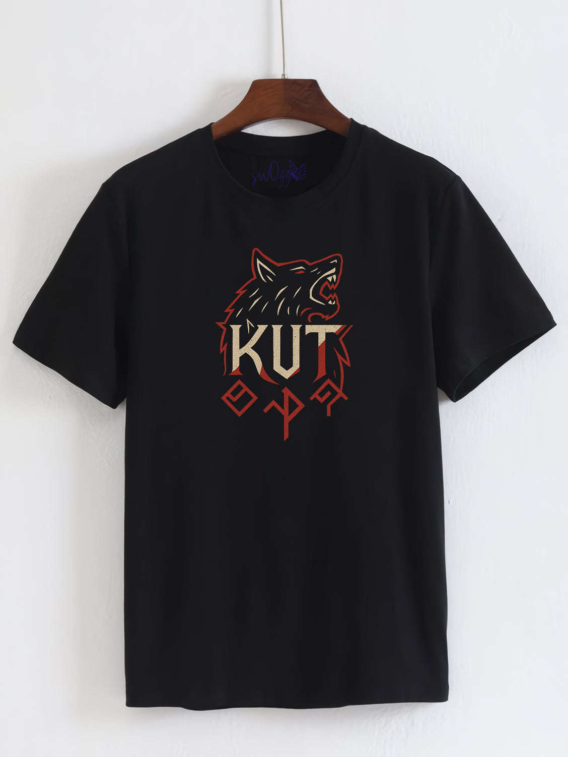 KUT Yazılı Kurt Tasarımı Regular Fit Siyah Unisex Tişört Tamga Koleksiyonu
