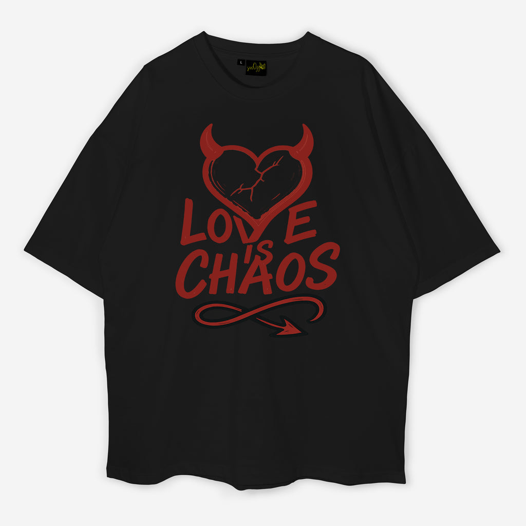 Love is Chaos Tasarımı Siyah Regular Unisex Yazılı Tişört  | Sokak Stili Baskılı Model
