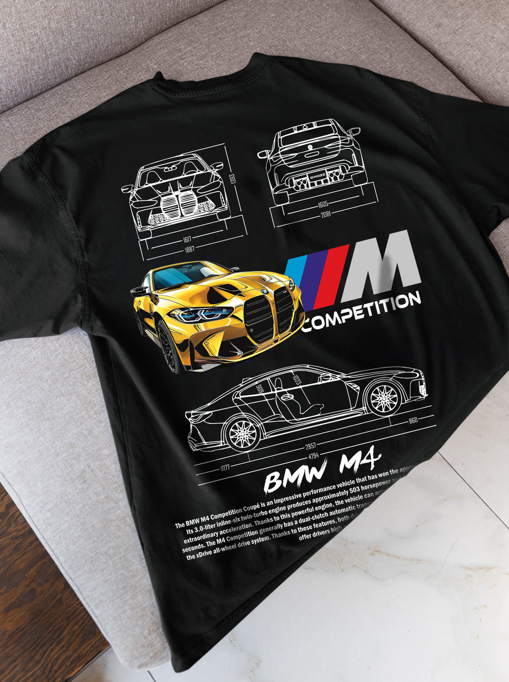 BMW M4 Temalı Unisex Regular Tişört – Özgün Spor Araba Tasarımı