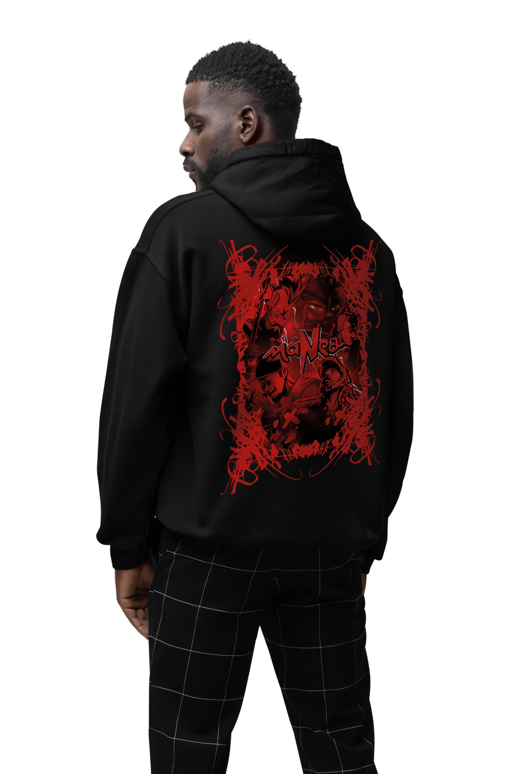 Manga Hoodie – Çift Taraf Baskılı Oversize Siyah