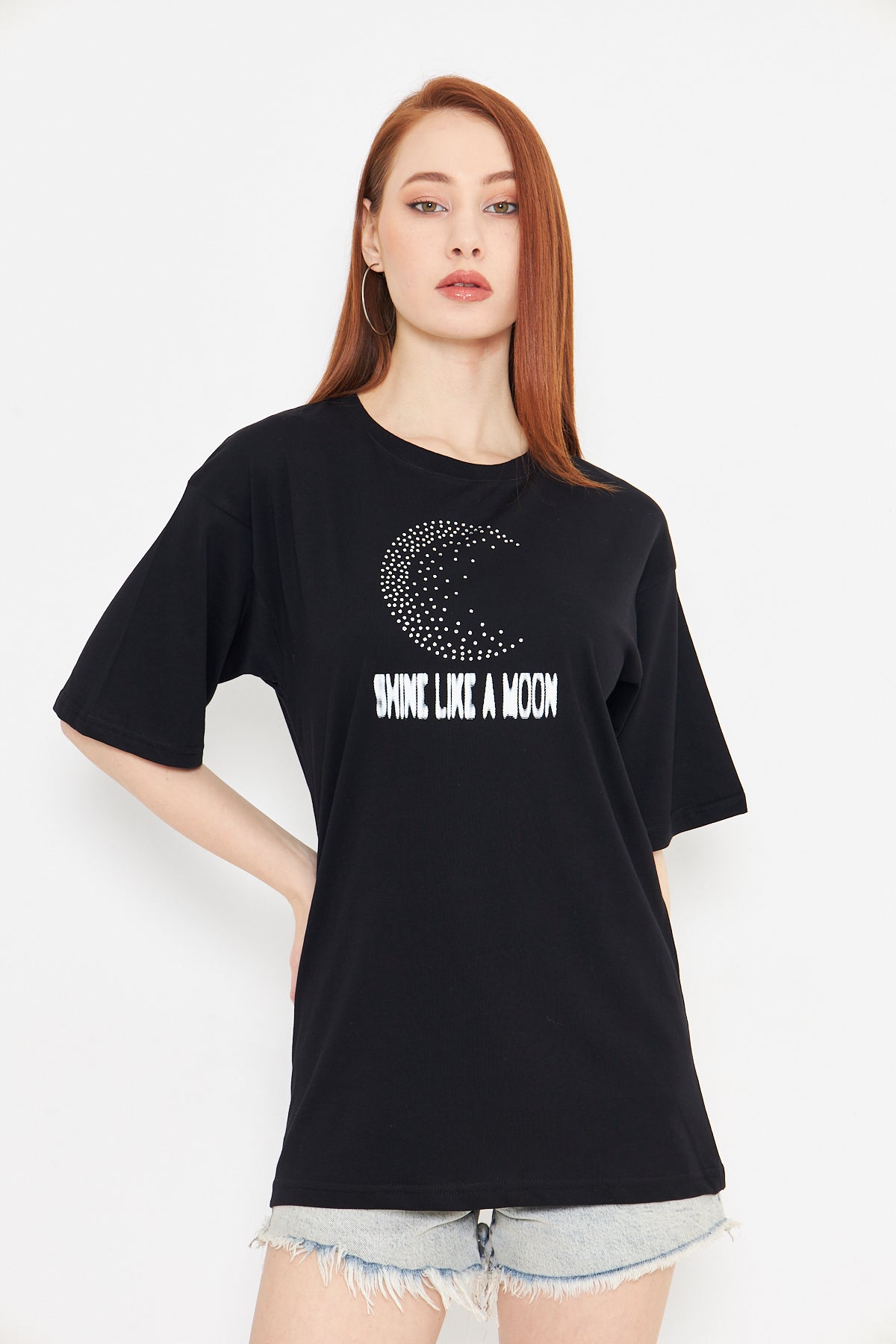 Ay Gibi Parla Taş Baskılı Tshirt Regular Kadın