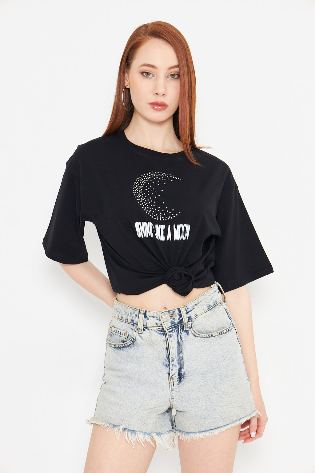 Ay Gibi Parla Taş Baskılı Tshirt Regular Kadın