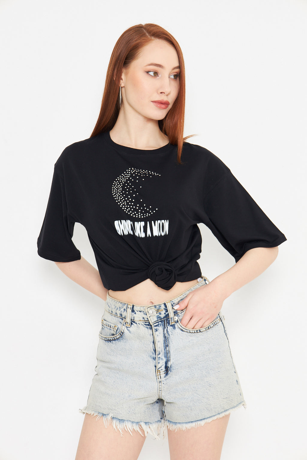 Ay Gibi Parla Taş Baskılı Tshirt Regular Kadın