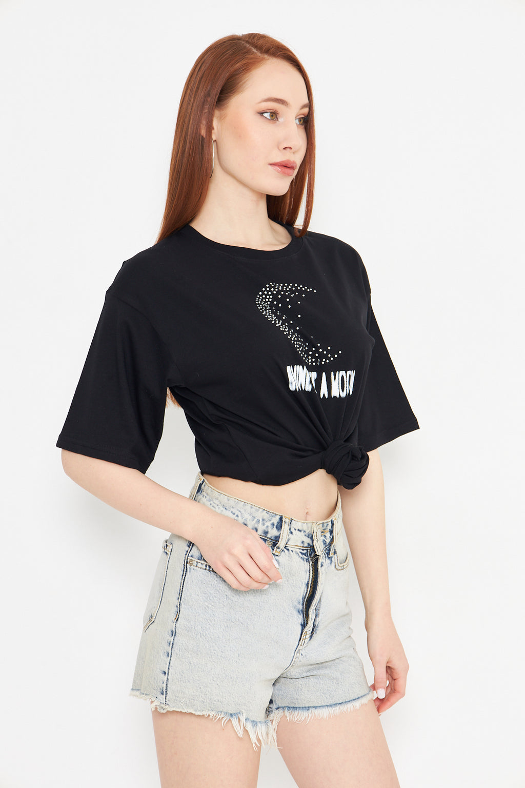 Ay Gibi Parla Taş Baskılı Tshirt Regular Kadın