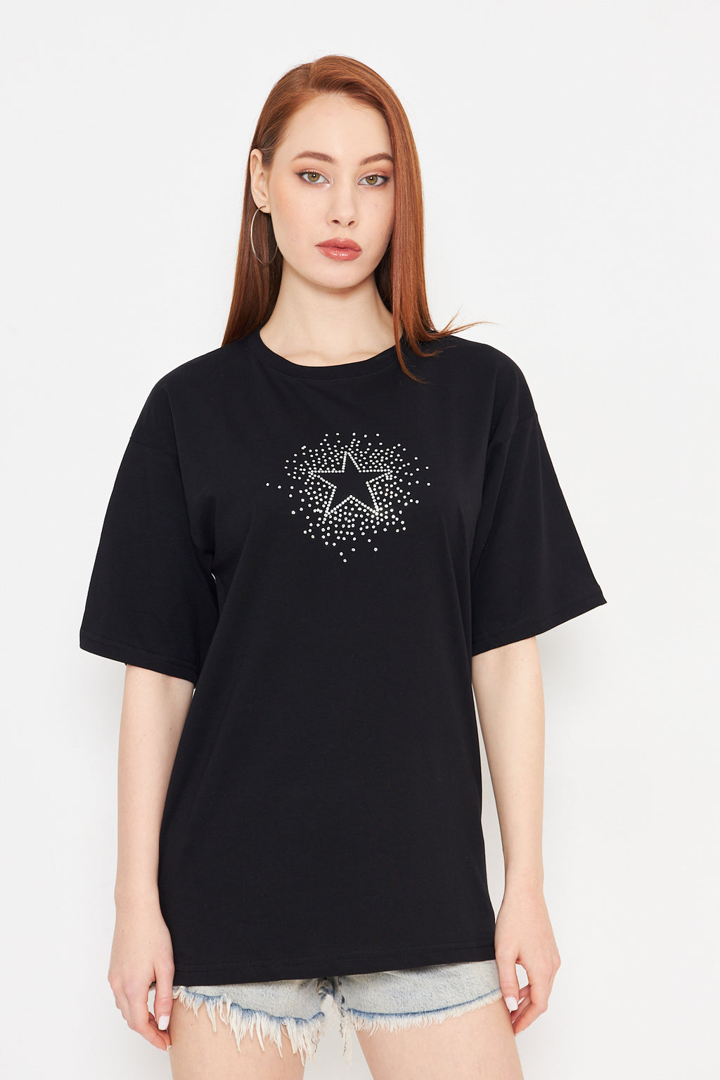 Taş Baskılı Yıldız Tshirt Regular Kadın