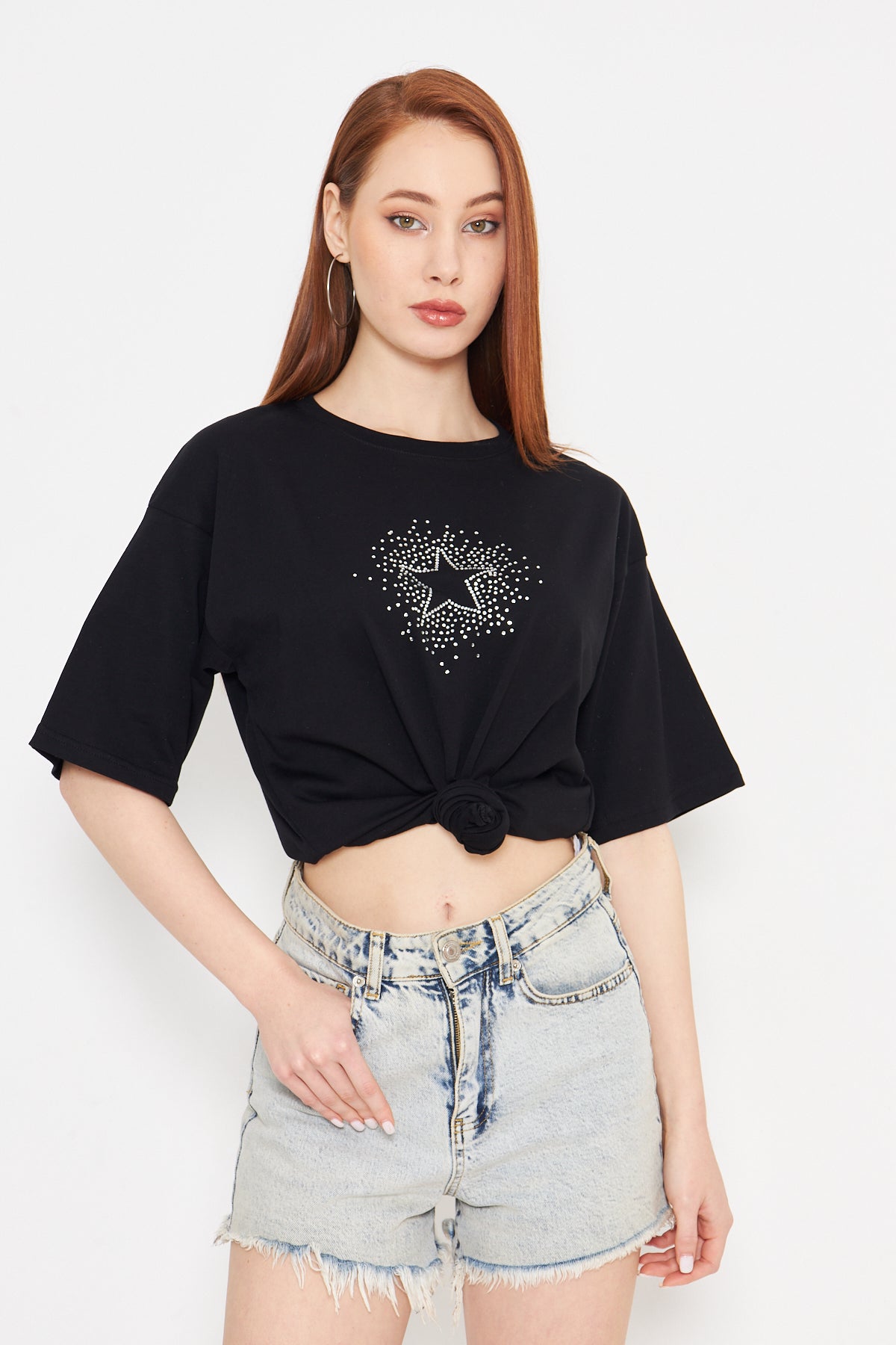 Taş Baskılı Yıldız Tshirt Regular Kadın