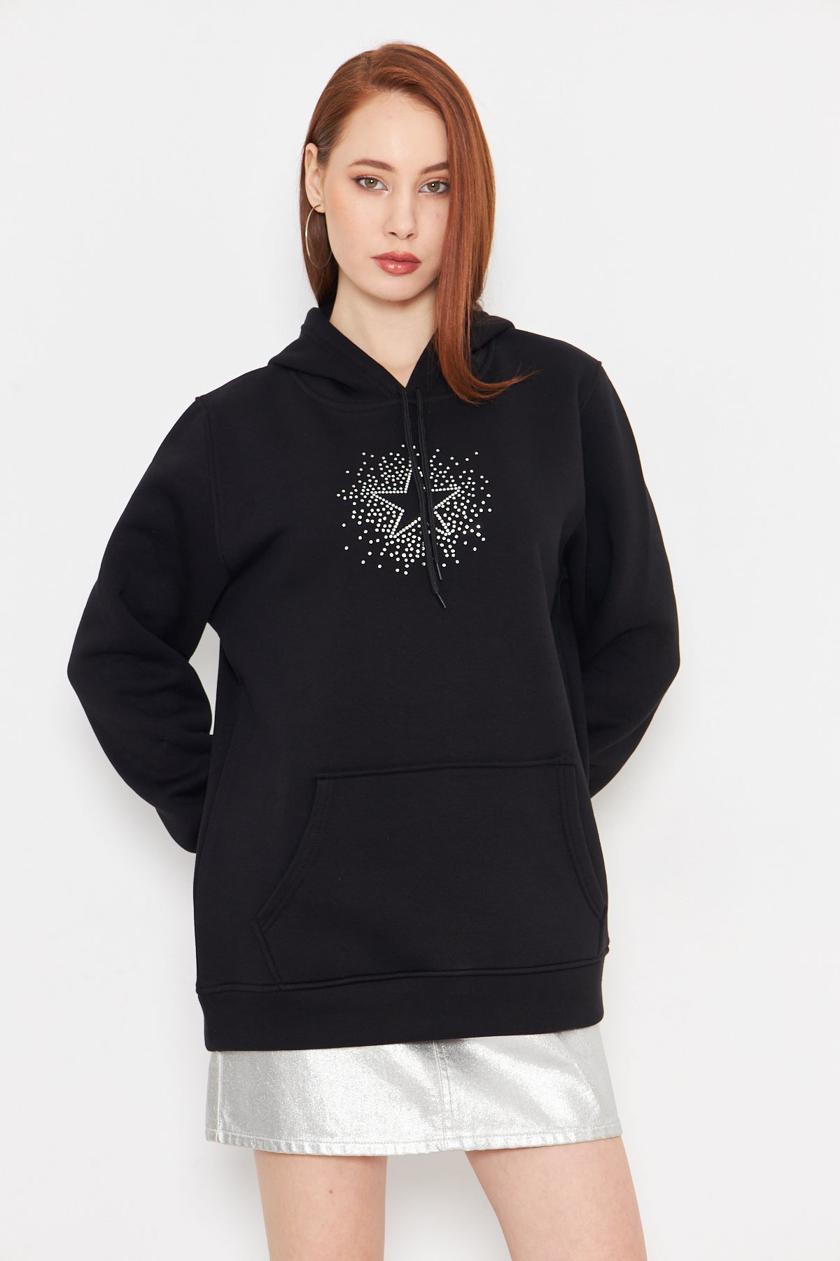 Taş Baskılı Yıldız Taşlı Sweatshirt
