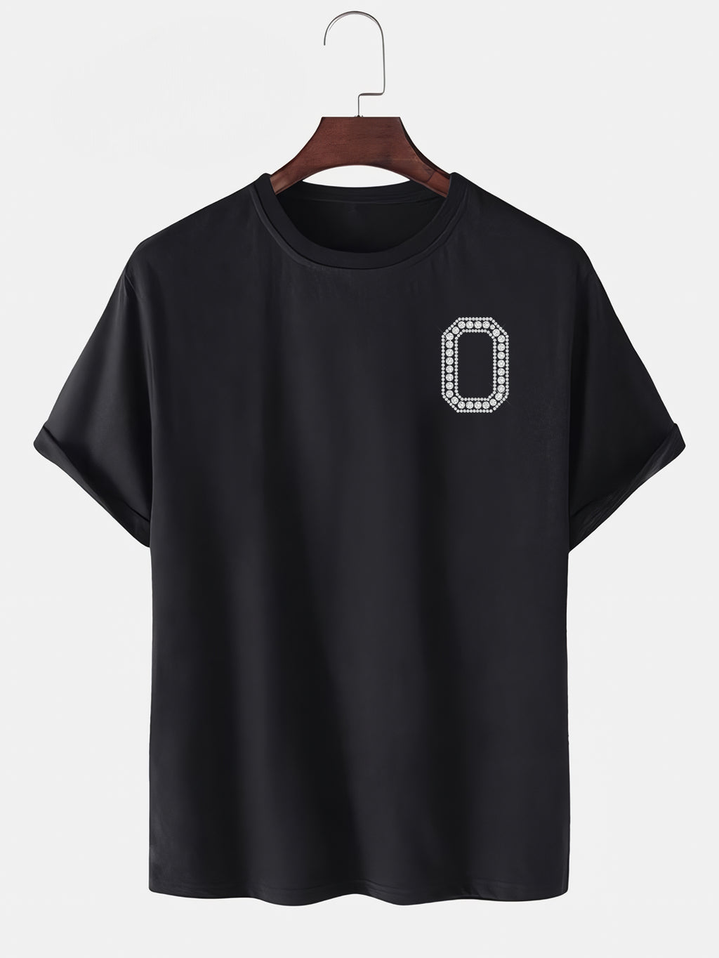 Taş Kristal Harf Baskılı Regular Tişört Unisex Premium Kumaş Siyah