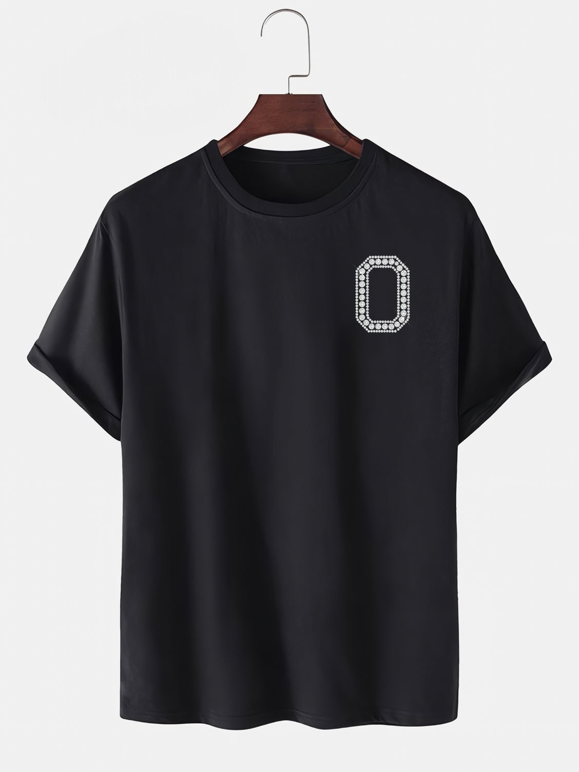 Taş Kristal Harf Baskılı Regular Tişört Unisex Premium Kumaş Siyah