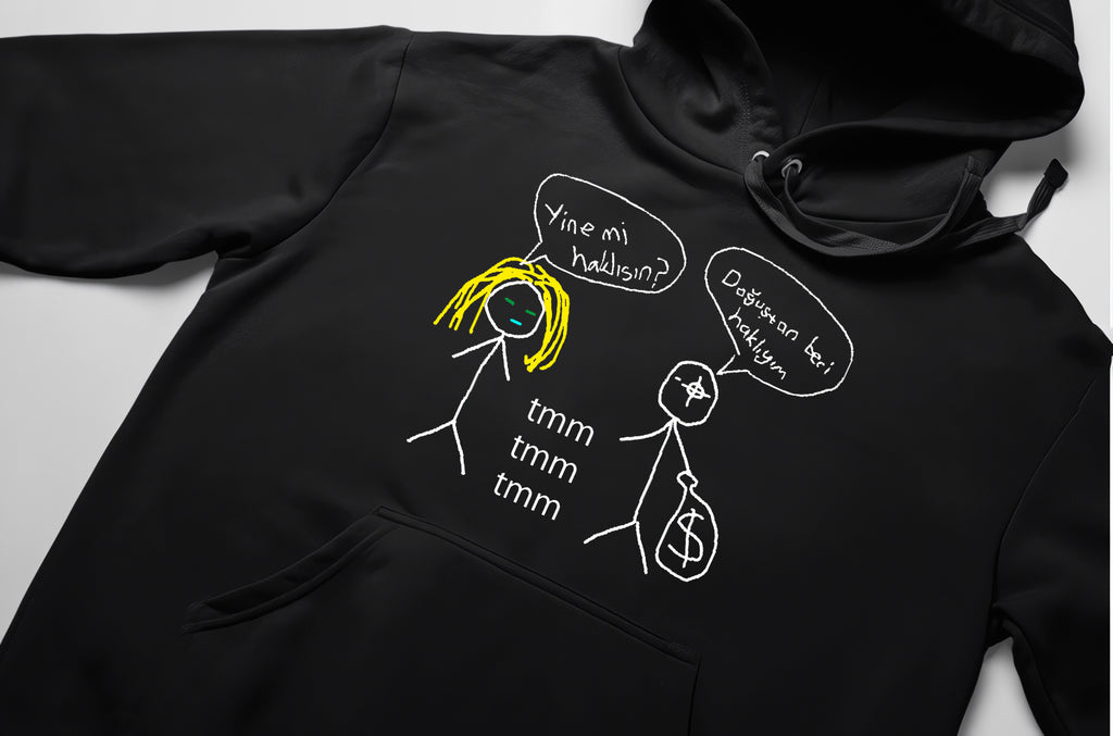 LvbelC5 Stickman Mizah Hoodie – Unisex Oversize Siyah