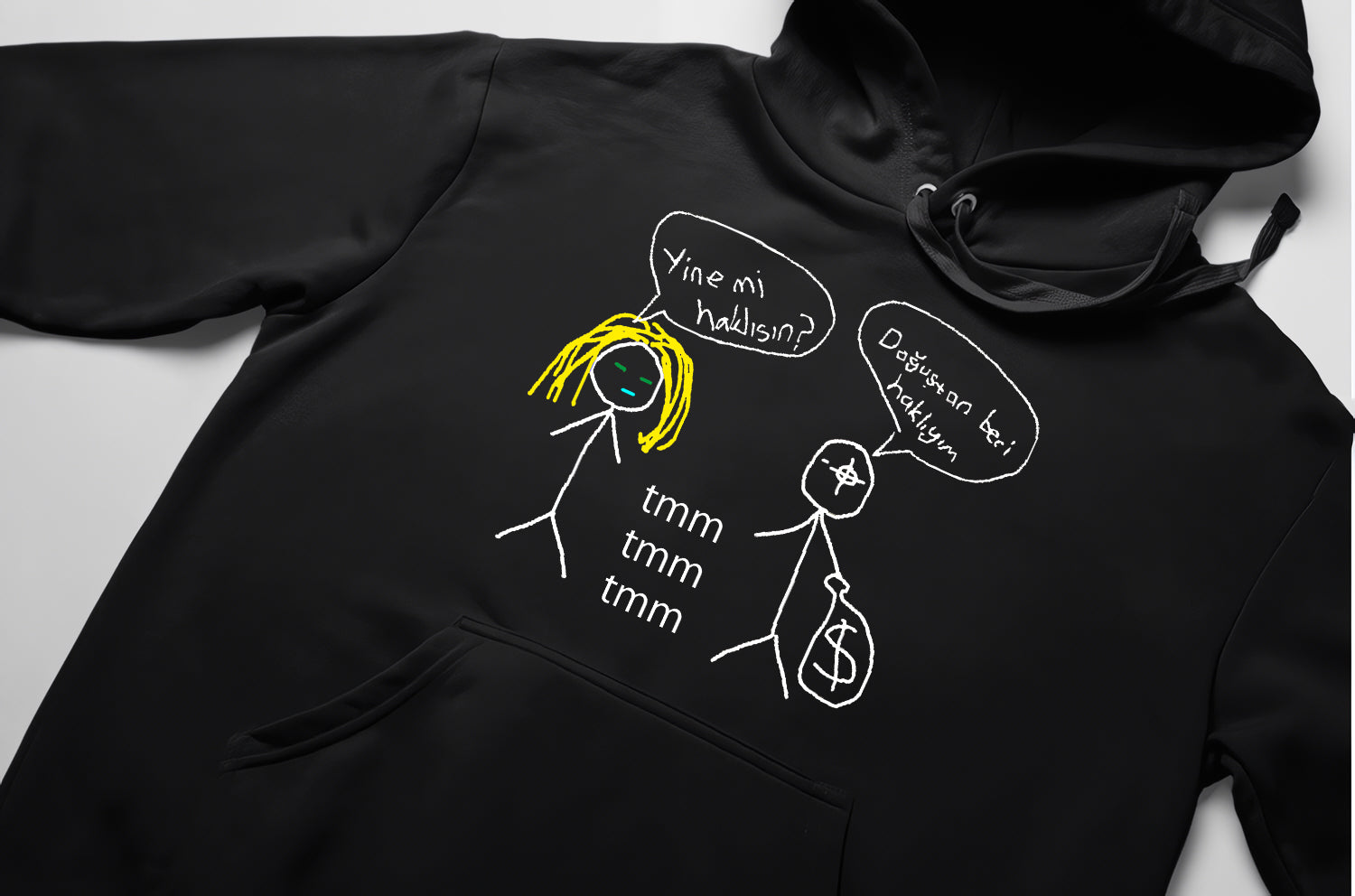 LvbelC5 Stickman Mizah Hoodie – Unisex Oversize Siyah