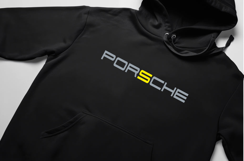 Porsche Ön Ve Sırt Baskılı Siyah 3 Ip Kalın Kumaş Unisex Sweatshirt Hoodie