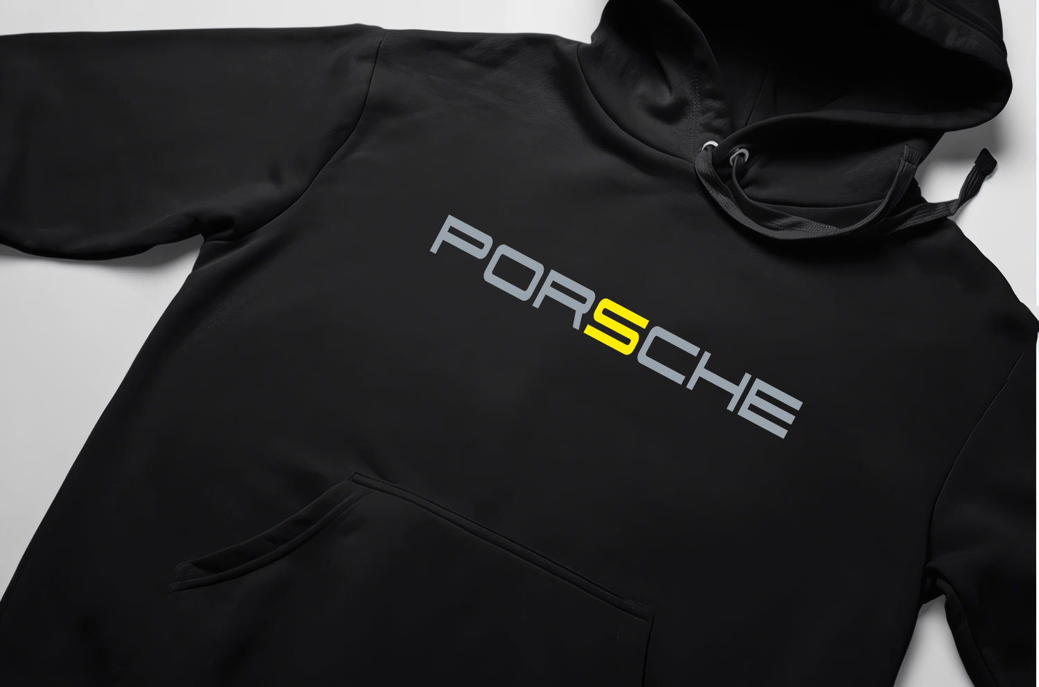 Porsche Ön Ve Sırt Baskılı Siyah 3 Ip Kalın Kumaş Unisex Sweatshirt Hoodie