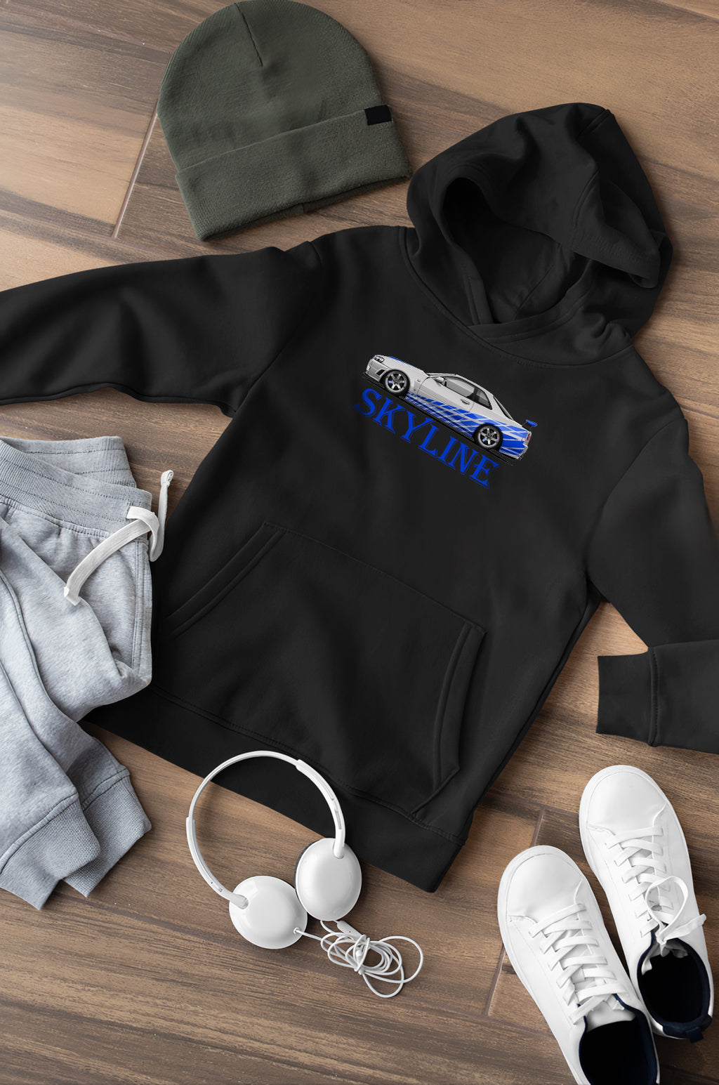Nissan Skyline Ön ve Sırt Baskılı Siyah Unisex Oversize Sweatshirt Hoodie
