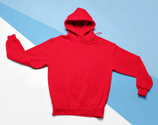 Kırmızı Basic Regular Fit Hoodie – Unisex, Premium 3 İplik Şardonlu Kapüşonlu Sweatshirt