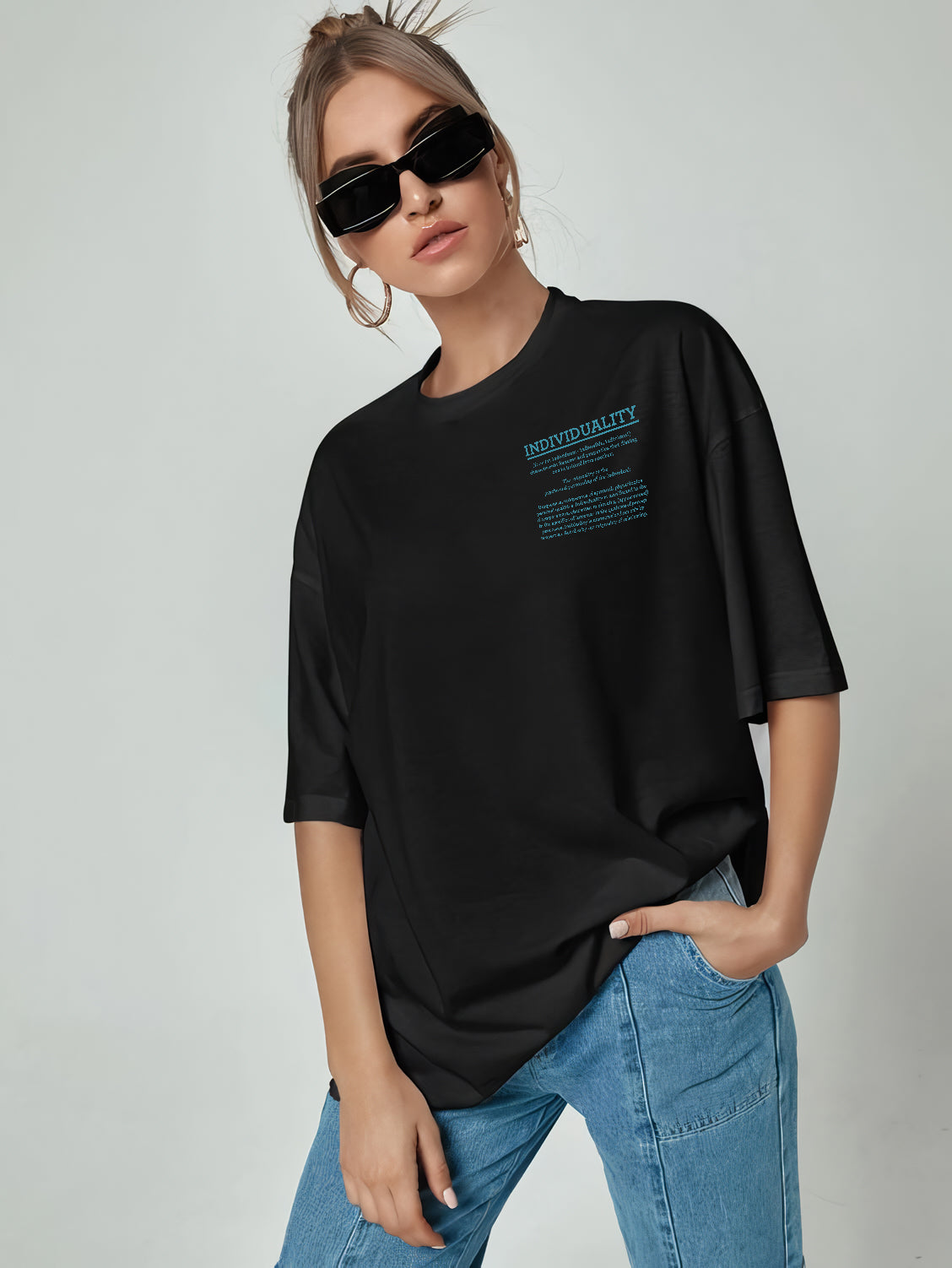 Personality El Baskılı Unisex Regular Siyah Tişört Ön ve Arka Tasarım