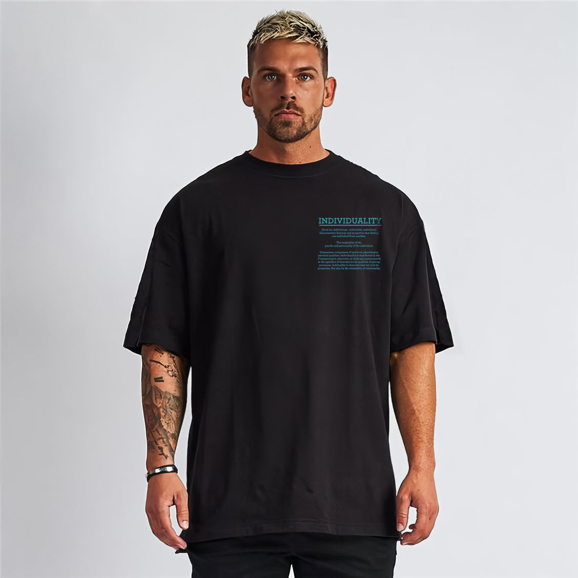 Personality El Baskılı Unisex Regular Siyah Tişört Ön ve Arka Tasarım