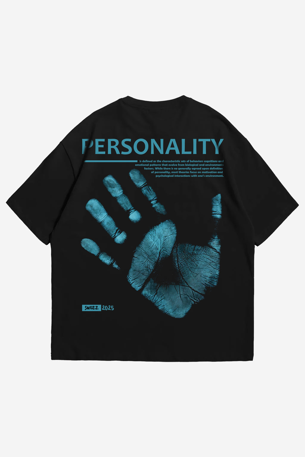 Personality El Baskılı Unisex Regular Siyah Tişört Ön ve Arka Tasarım