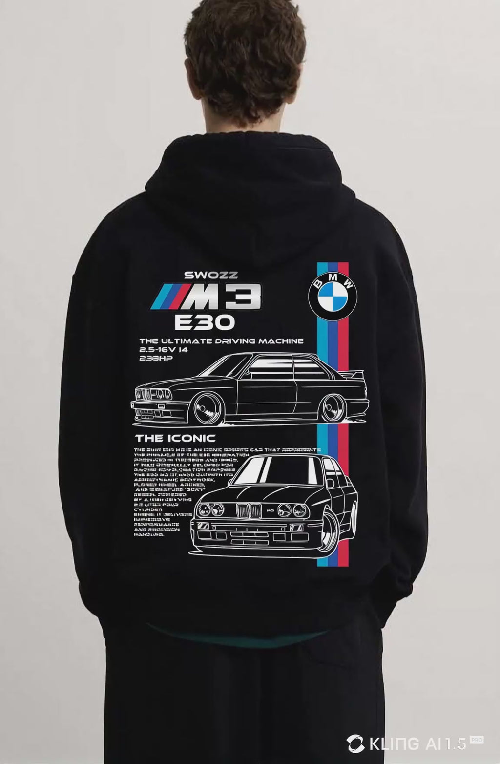 BMW E30 ön ve sırt baskılı Siyah 3 Ip Kalın Kumaş Unisex Sweatshirt Hoodie