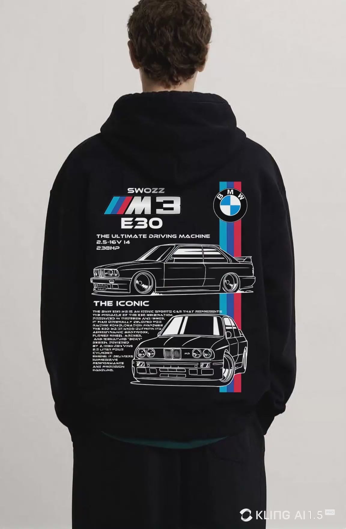 BMW E30 ön ve sırt baskılı Siyah 3 Ip Kalın Kumaş Unisex Sweatshirt Hoodie