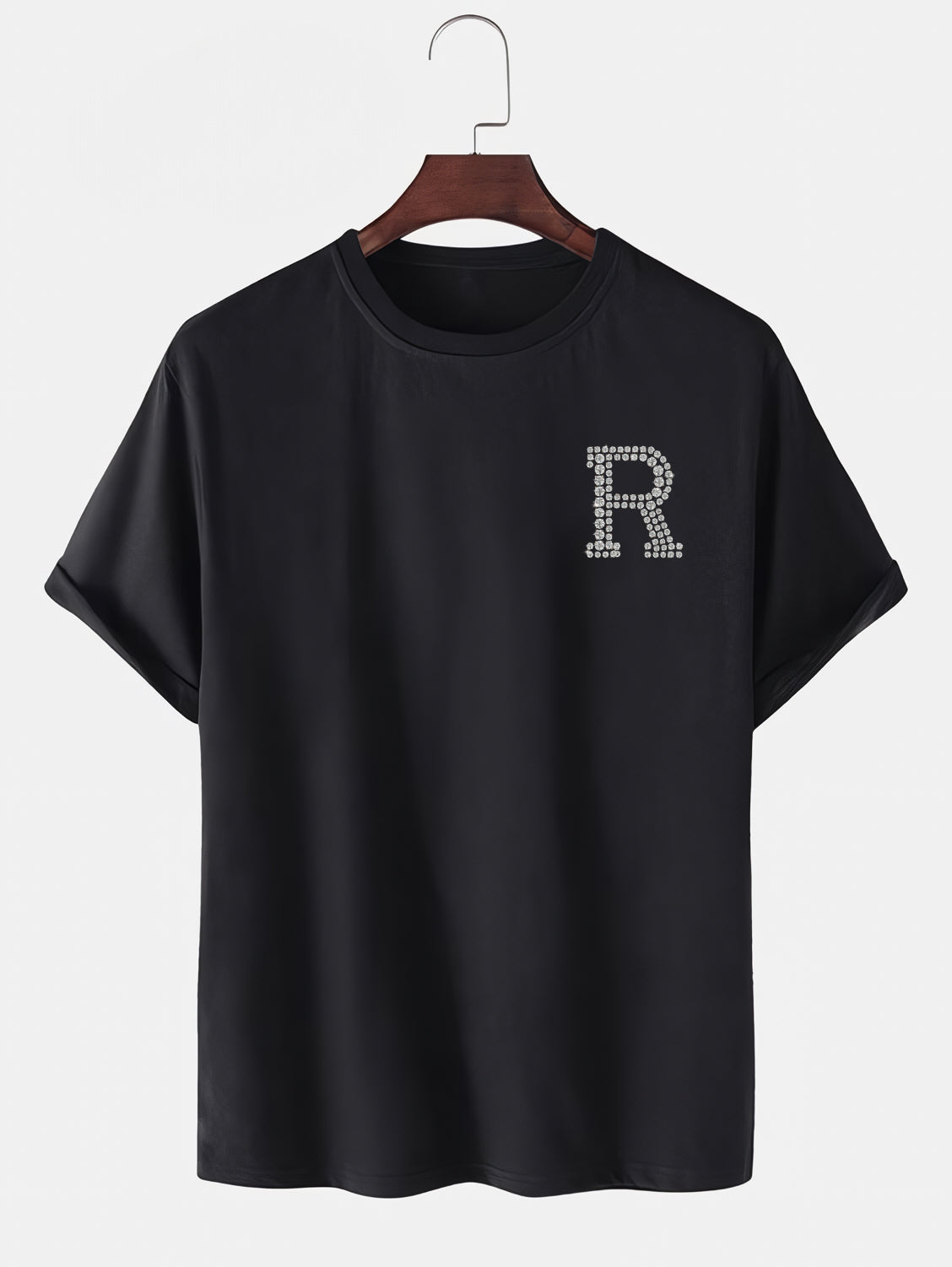 Taş Kristal Harf Baskılı Regular Tişört Unisex Premium Kumaş Siyah
