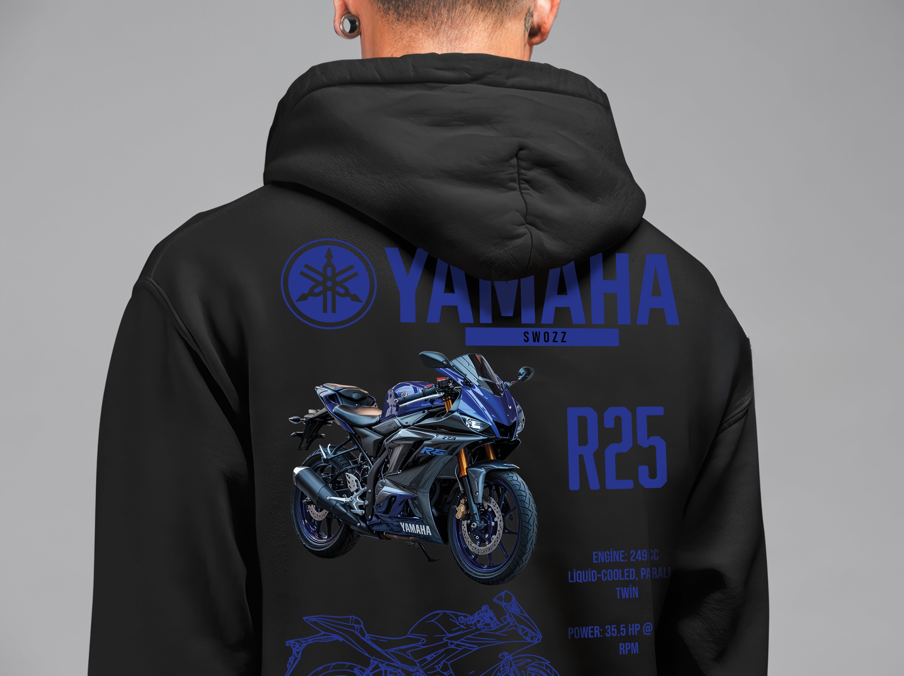 Yamaha R25 Hoodie – Chase the Wind, Limited Edition, Unisex Oversize Kapüşonlu Sweatshirt, 3 İplik Şardonlu