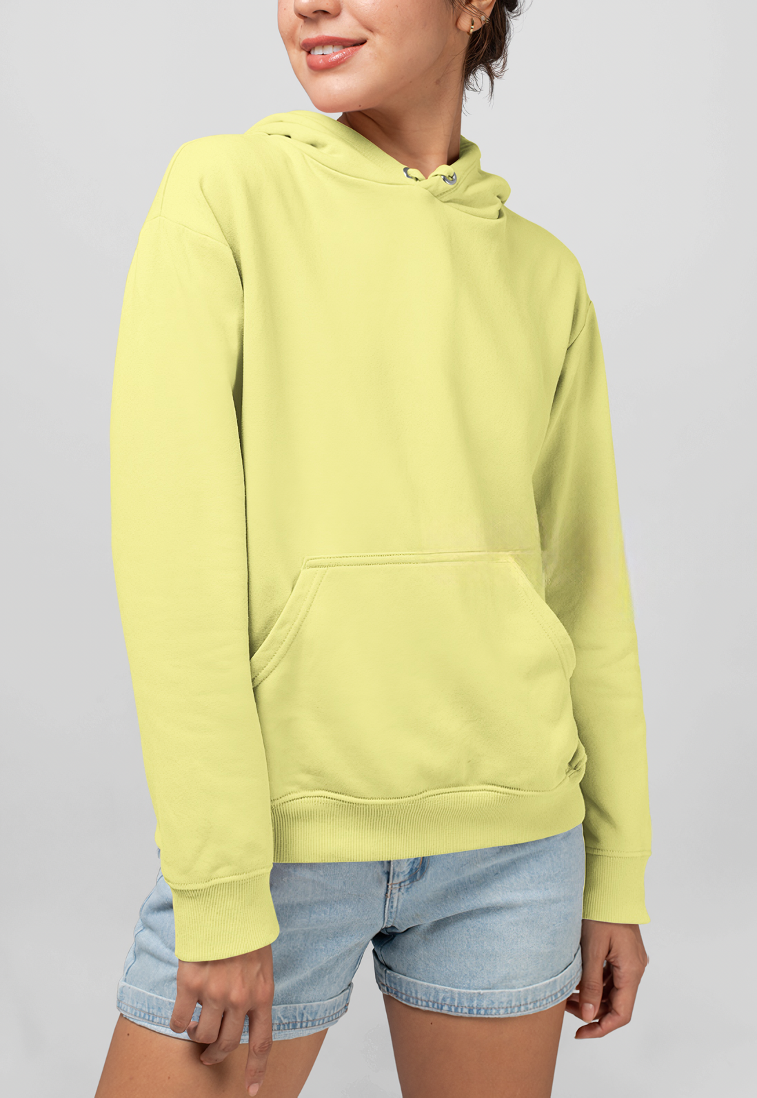 Sarı Basic Regular Fit Hoodie – Unisex, Premium 3 İplik Şardonlu Kapüşonlu Sweatshirt