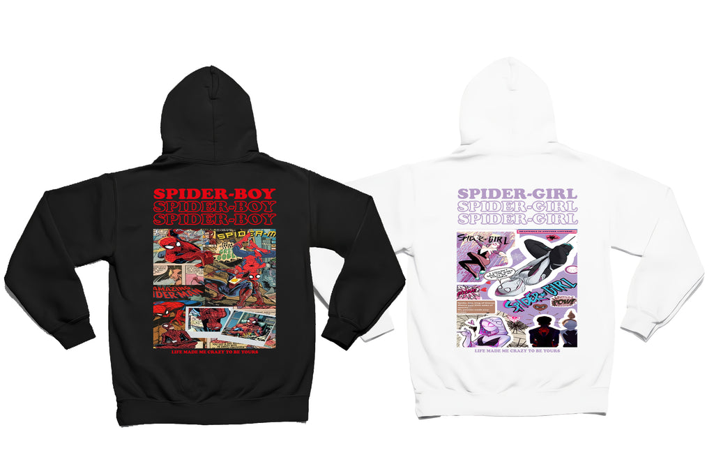 Spiderboy ve Spidergirl Baskılı 2'li Sevgili Kombini Çift Hoodie Kapşonlu Sweatshirt