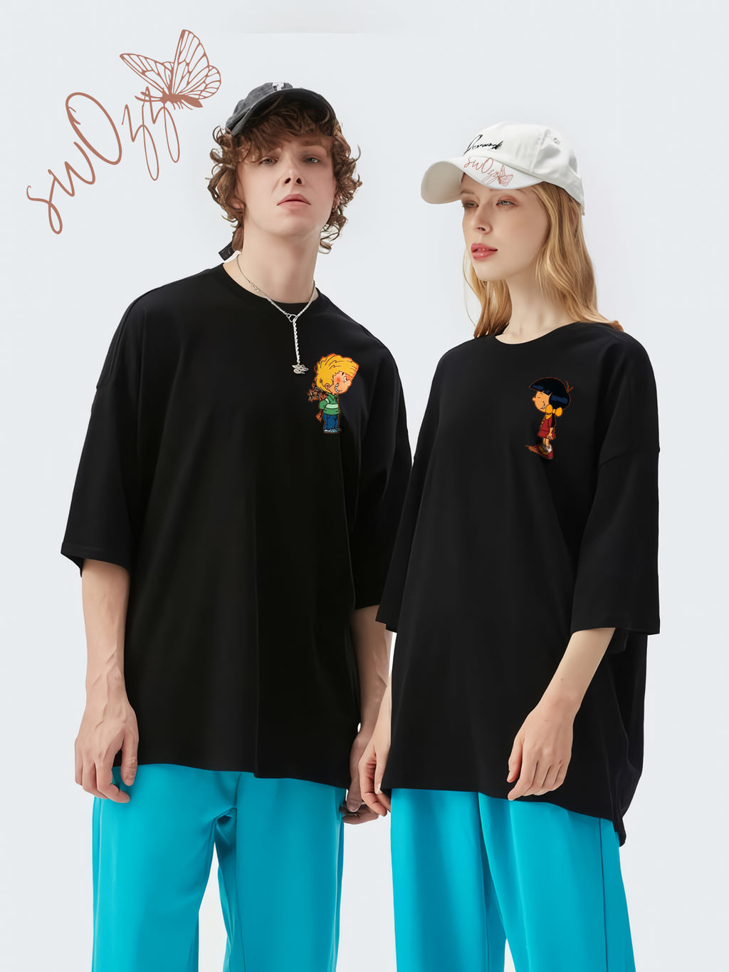 Cedric Ve Chen Baskılı Sevgili Tişört Kombini Çift Tshirt 2 Adet