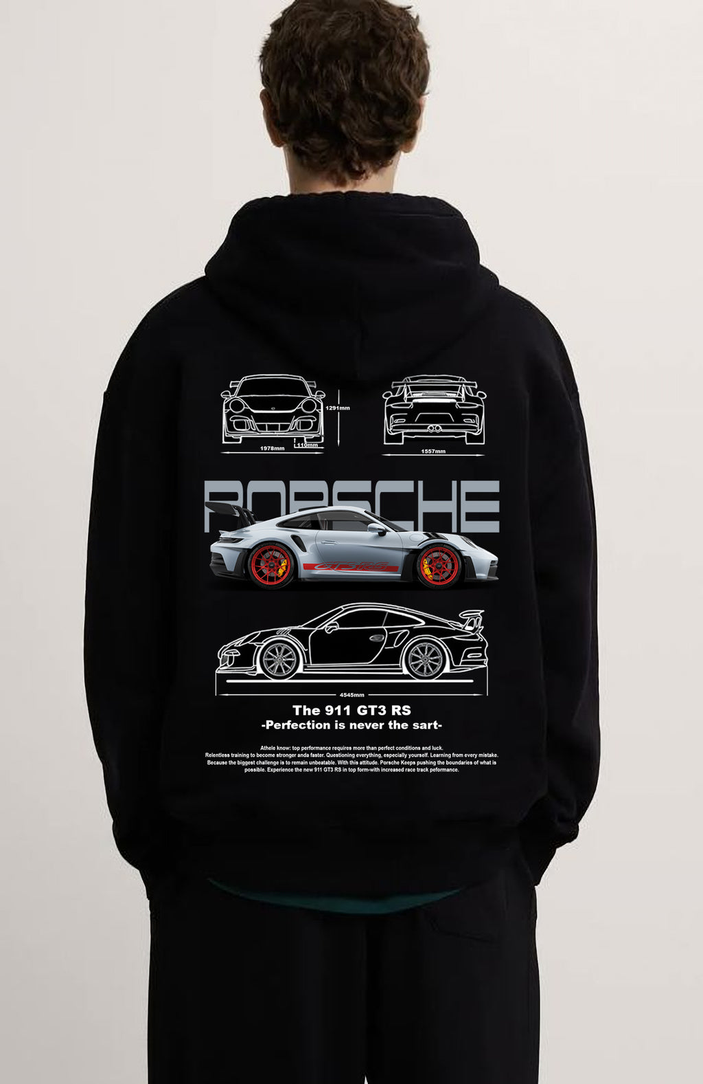 Porsche Ön Ve Sırt Baskılı Siyah 3 Ip Kalın Kumaş Unisex Sweatshirt Hoodie