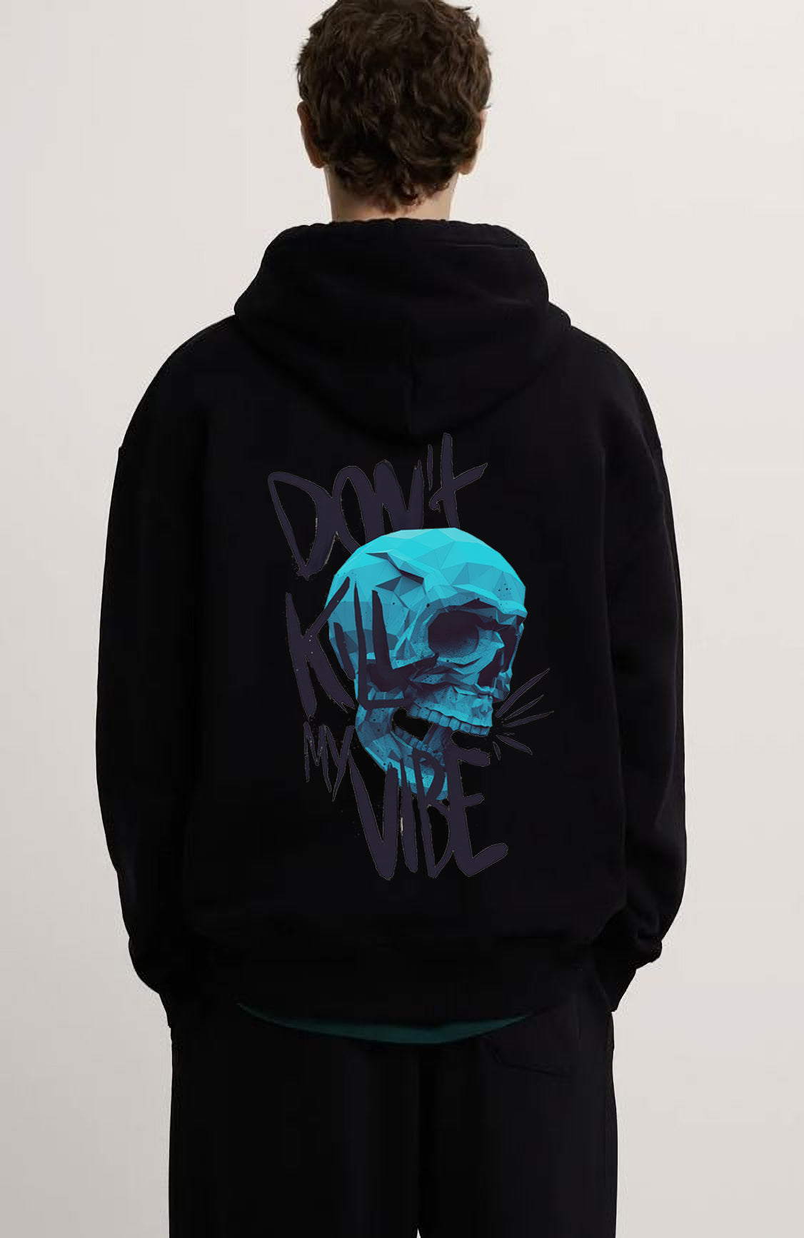 Don't Kill My Vibe Baskılı 3 ip Sweatshirt Kışlık Pamuklu Siyah Hoodie