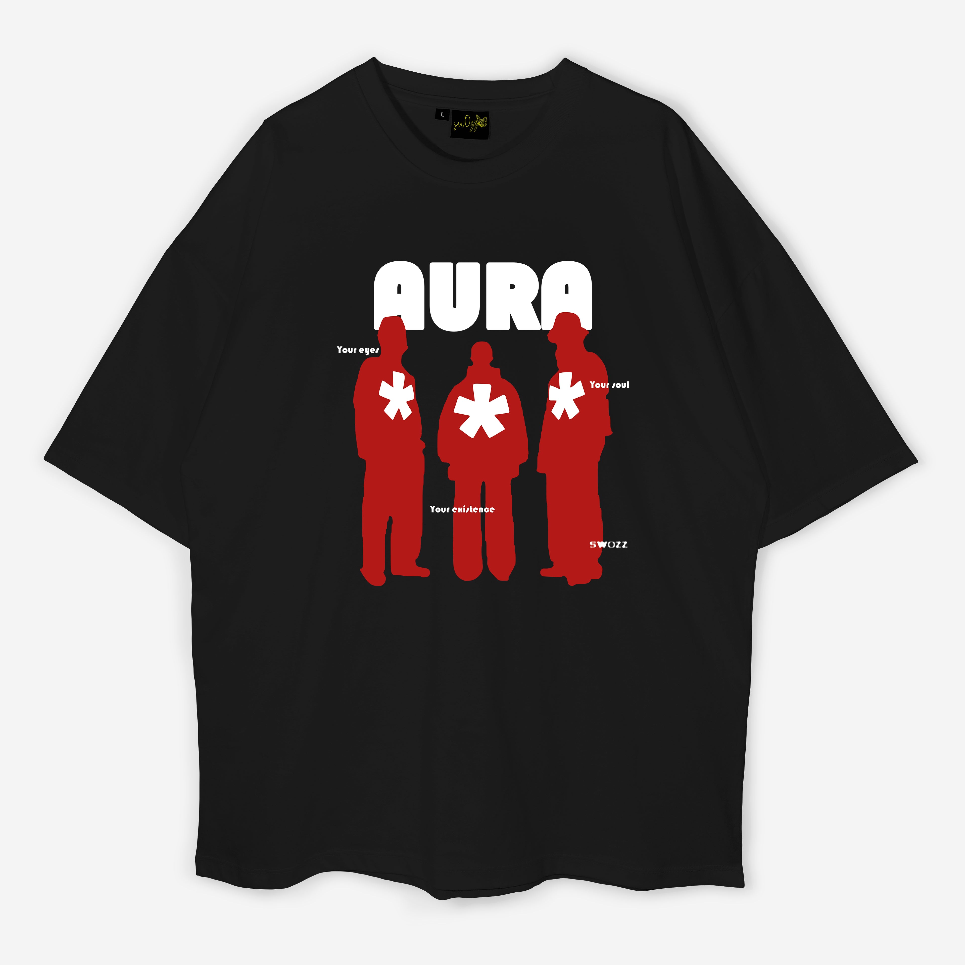 AURA Oversize Unisex Siyah Tişört - Rahat Kalıp, Baskılı Premium Tshirt