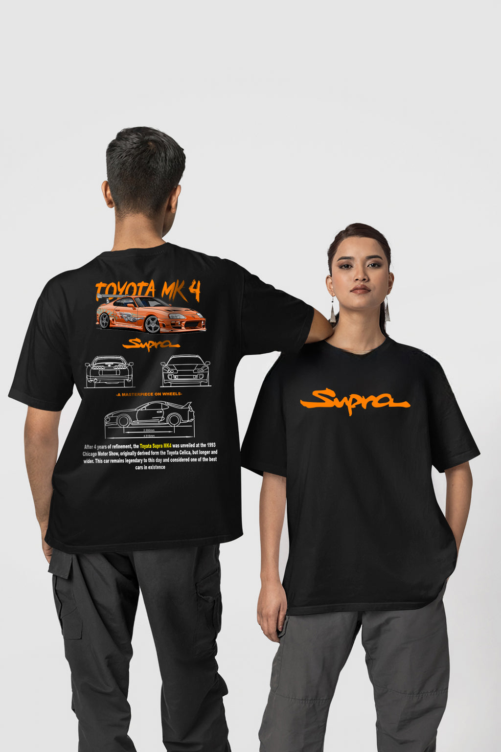 Supra MK4 Baskılı Yüksek Kaliteli Unisex Beyaz ve Siyah Regular Tshirt