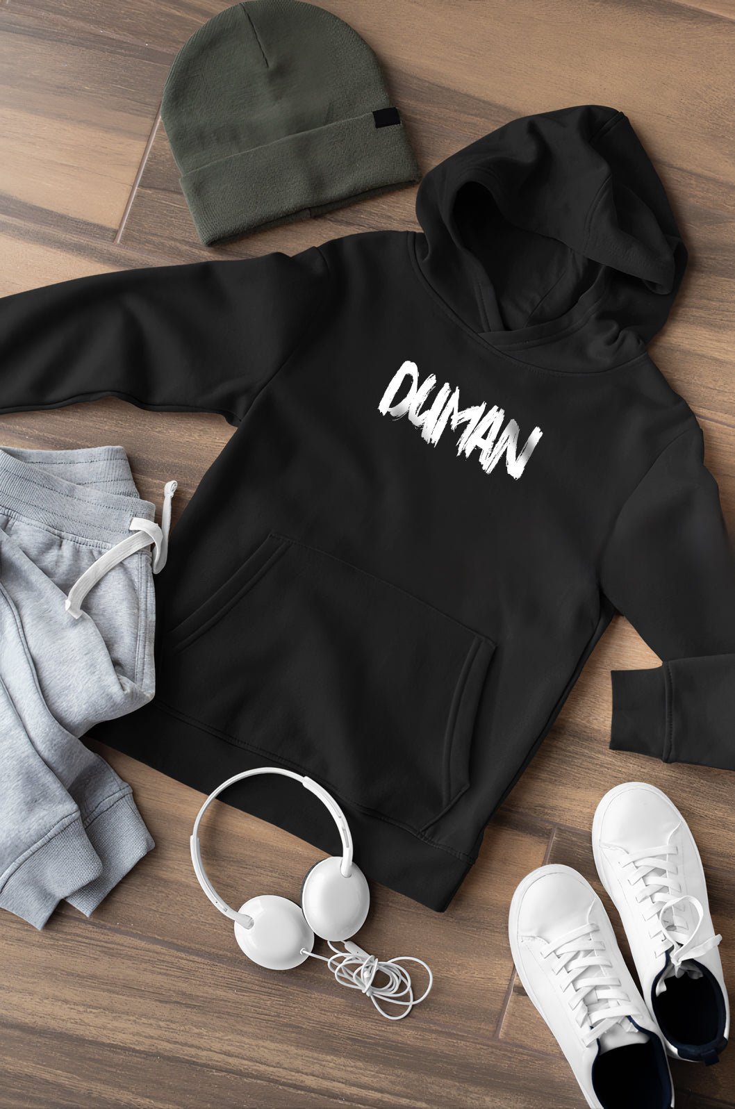 Duman Yazılı Siyah Hoodie – Unisex Oversize