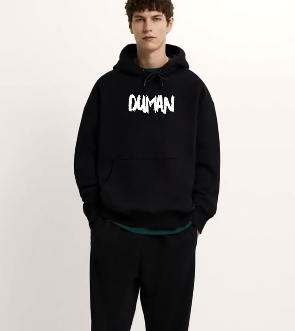 Duman Yazılı Siyah Hoodie – Unisex Oversize