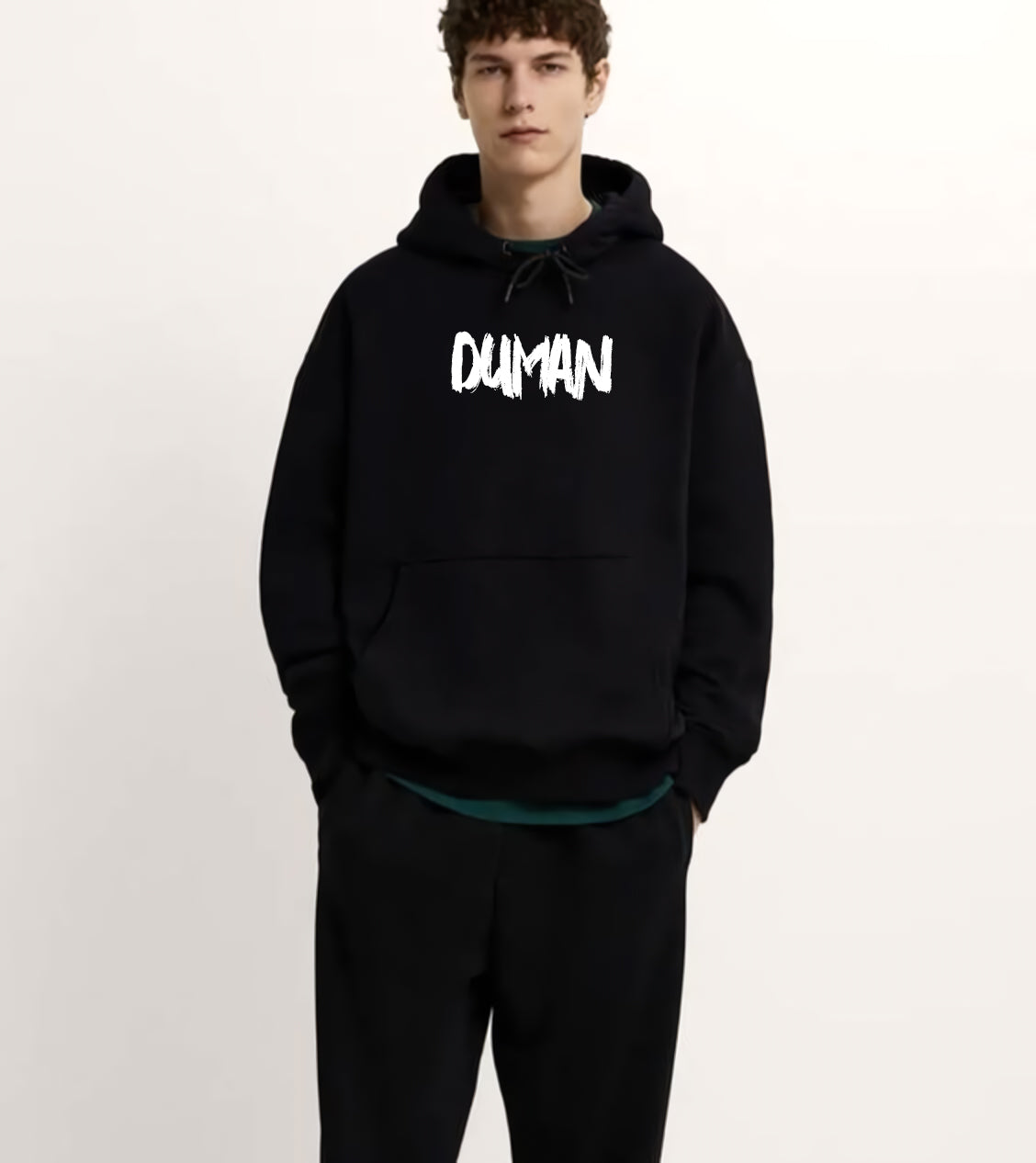 Duman Yazılı Siyah Hoodie – Unisex Oversize